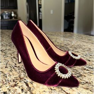 SOLD Michael Kors Burgundy Velvet Rhinestone Buckle Heels